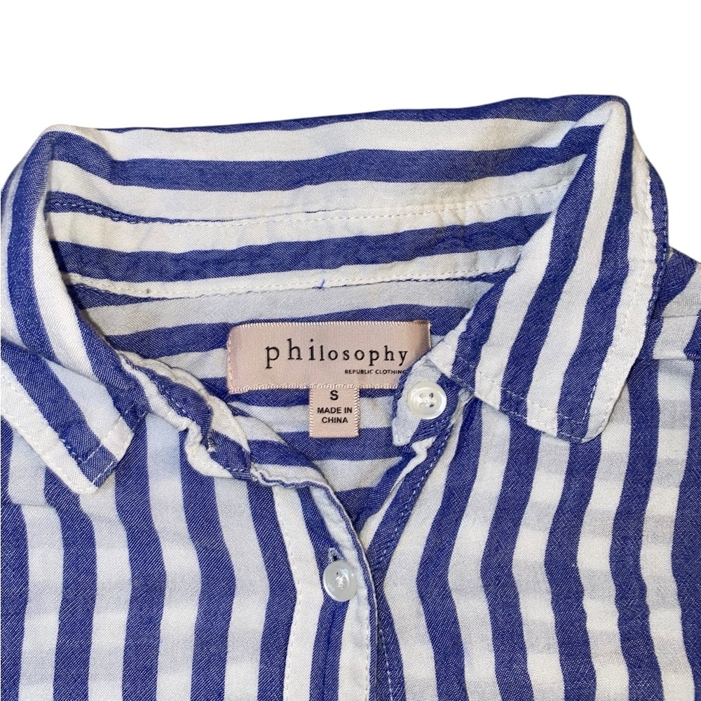 Philosophy Blue & White Striped Button Down Shirt – Size Small - Picture 2 of 2
